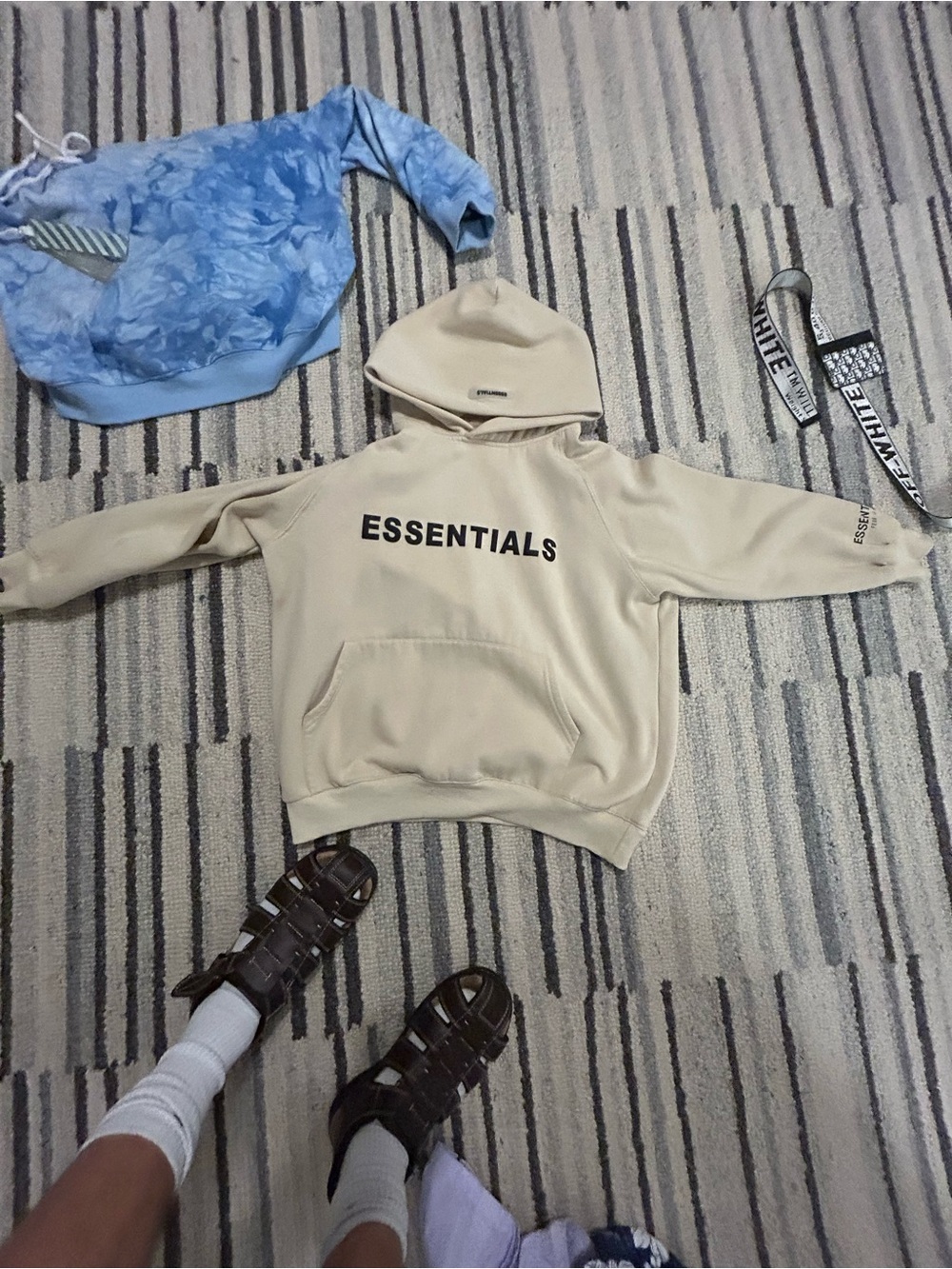 Essentials Cream Hoodie with Black Logo